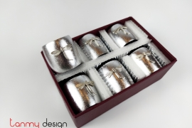 Set of 6 silver napkin rings attached with dragonfly